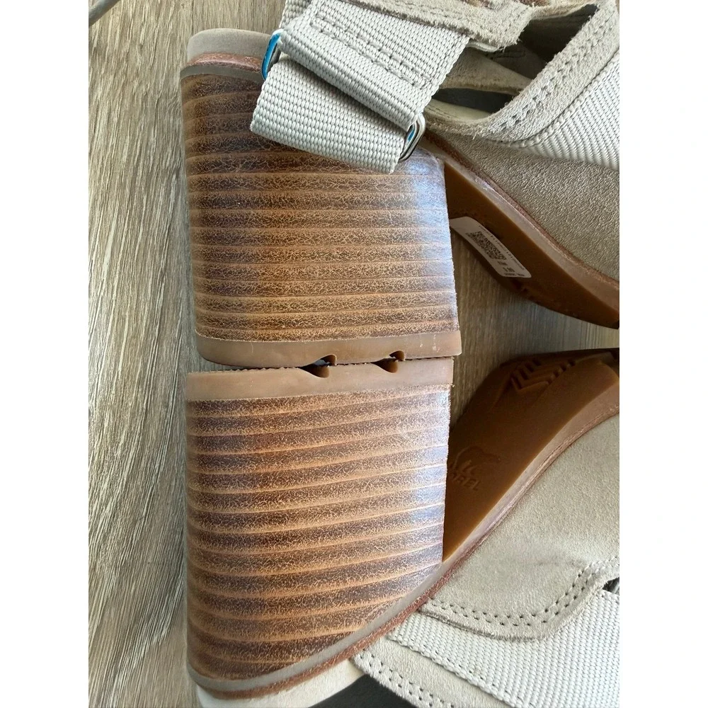 Sorel Joanie II Lace Sandals‎ Womens 8 Honest Beige Suede Block Heel NL3575-271